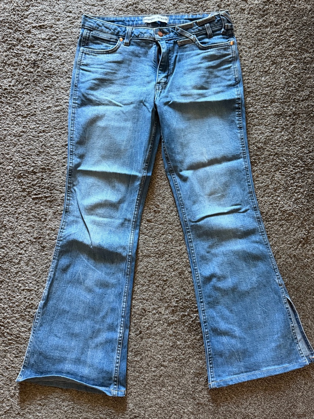 Wrangler x STAUD High Waisted Flared Jeans with 3D Detailing
